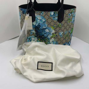 Gucci Small Tote GG Supreme Blooms Leather Blue